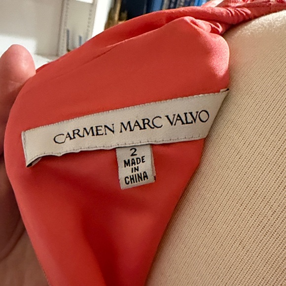 Carmen Marc Valvo Coral Pink Floral Jacquard Midi Dress - Picture 2 of 6